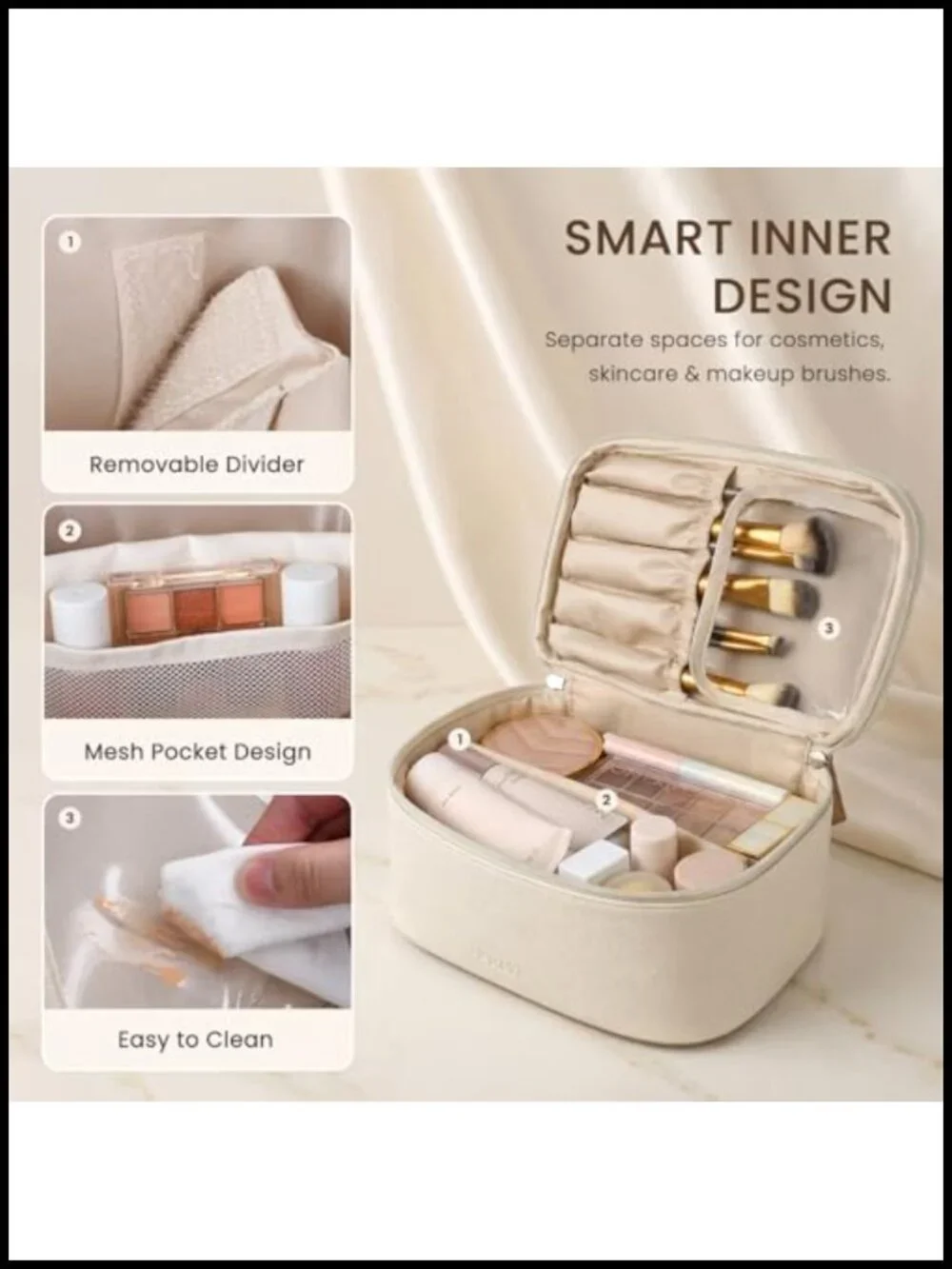 2 Pc Makeup Bag Set Travel Cosmetic Case Vegan Leather Jewelry Organizer Clear